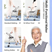 Déambulateur pliable léger pour seniors, aide à la mobilité antidérapante et anti-chute, support de marche pratique pour personnes âgées en extérieur
