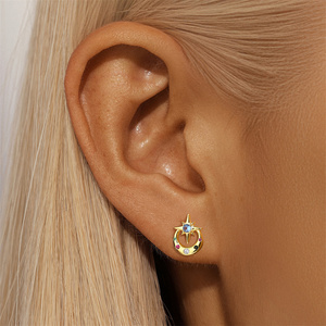 Pendientes de Plata de Ley S925 con Estrella de Ocho Puntas Asimétrica y Luna, Pendientes de Aro con Zirconia en Forma de Gota de Agua y Mariposa - Product Image 3