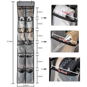 <b>Over</b> <b>The</b> <b>Door</b> Shoe Organizer 2 Pack 24 Pockets Mesh Hanging Rack For Shoes Storage Closet Grey - Product Image 3