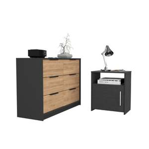 Ensemble de chambre à coucher Egeo avec commode à 4 tiroirs et table de chevet Omaha en pin noir - Product Image 2