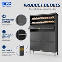 Armoire de rangement pour chaussures en acier avec 90 compartiments °   Organisateur de chaussures d'entrée grande capacité avec portes rabattables et étagères réglables multicouches
