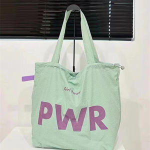 Bolso de cubo informal retro de un solo hombro Bolso de nylon con estampado de letras con cierre de cordón Estilo vintage - Product Image 3