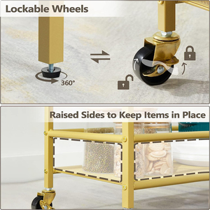 Chariot de service en métal pour la maison avec 2 niveaux, porte-verres et porte-bouteilles sur roulettes - Product Image 4