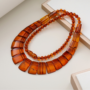 Collar de Ámbar Báltico Natural Naranja Atardecer de 14.7g y 48cm con Cuentas Planas Elásticas Tipo Rondelle, Collar Religioso, Regalo, Cordón - Product Image 3
