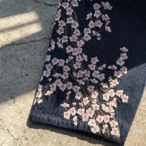 Pantalones Rectos con Bordado de Flores de Ciruelo Estilo Retro Europeo y Americano para Hombre y Mujer - Jeans Personalizados de Estilo Urbano - Product Image 4