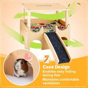 Wooden Pet Nest Double Layer Platform With <b>Slide</b> For Hamster Guinea Pig Indoor Use - Product Image 4