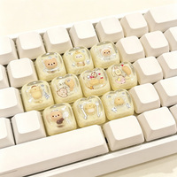 Kap penutup tombol akrilik kuning krem, ringan, buatan tangan, desain beruang kartun lucu, dicetak 3D, tahan lama, unik, kawaii, unisex, untuk keyboard mekanik