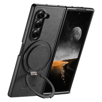 Casing ponsel lipat Samsung, Casing penutup ponsel lipat untuk Samsung Z Fold 7 6 5 Hitam Coklat dengan cincin penyangga otomatis, pengisian daya nirkabel dengan cincin