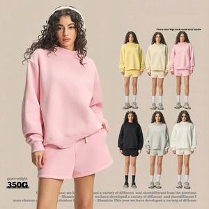 Conjunto de Sudadera con Capucha y Pantalones Cortos de Forro Polar para <span class=keywords><strong>Mujer</strong></span>, Estilo Hip Hop Vintage Oversize, Transpirable, de Poliéster/Algodón, para Otoño, Venta al por Mayor - Product Image 1