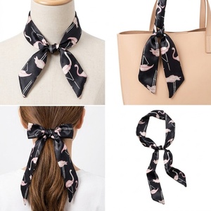 Écharpe en soie fine pour femme, motif <span class=keywords><strong>flamant</strong></span> rose noir et rose, pour cravate, bandeau, anse de sac, nœud ou attache de poignet - Product Image 1