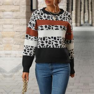 Maglioni Invernali da Donna con Stampa <span class=keywords><strong>Leopardata</strong></span> e Collo a Girocollo, Abbinamento di Colori per l'Autunno - Product Image 3