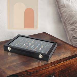 Stapelbare <span class=keywords><strong>Ring</strong></span> Case 100 Slot <span class=keywords><strong>Ring</strong></span> <span class=keywords><strong>Display</strong></span> Met Zwart Pu Leer Fluwelen Custom Geschenkdoos Glazen Deksel Voor Sieraden Opslag - Product Image 5