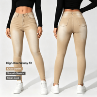 Jeans Skinny Femme Taille Basse en Denim Coton Élastique Couleur Camel – Direct Usine