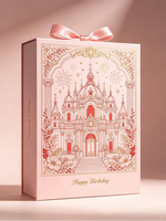 Boîte cadeau d'anniversaire personnalisée avec logo Château Rose, estampage à chaud, pelliculage brillant, ruban et nœud, boîte rigide de luxe en papier artistique pour anniversaire