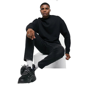 OEM Logo Personalizzato In Bianco Maglione A Collo Alto Degli Uomini <span class=keywords><strong>girocollo</strong></span> di Grandi Dimensioni Pullover <span class=keywords><strong>Felpa</strong></span> In Black - Product Image 4