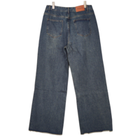 Jean droit décontracté taille mi-haute pour femme, style urbain, en denim uni, effet moustache, vintage, délavé, coupe ample