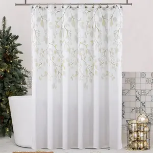 Yellow Gold Leaf Shower Curtain Water Resistant Decorative Floral Print Canvas Bathroom Spa Hotel Waterproof Shower Curtains