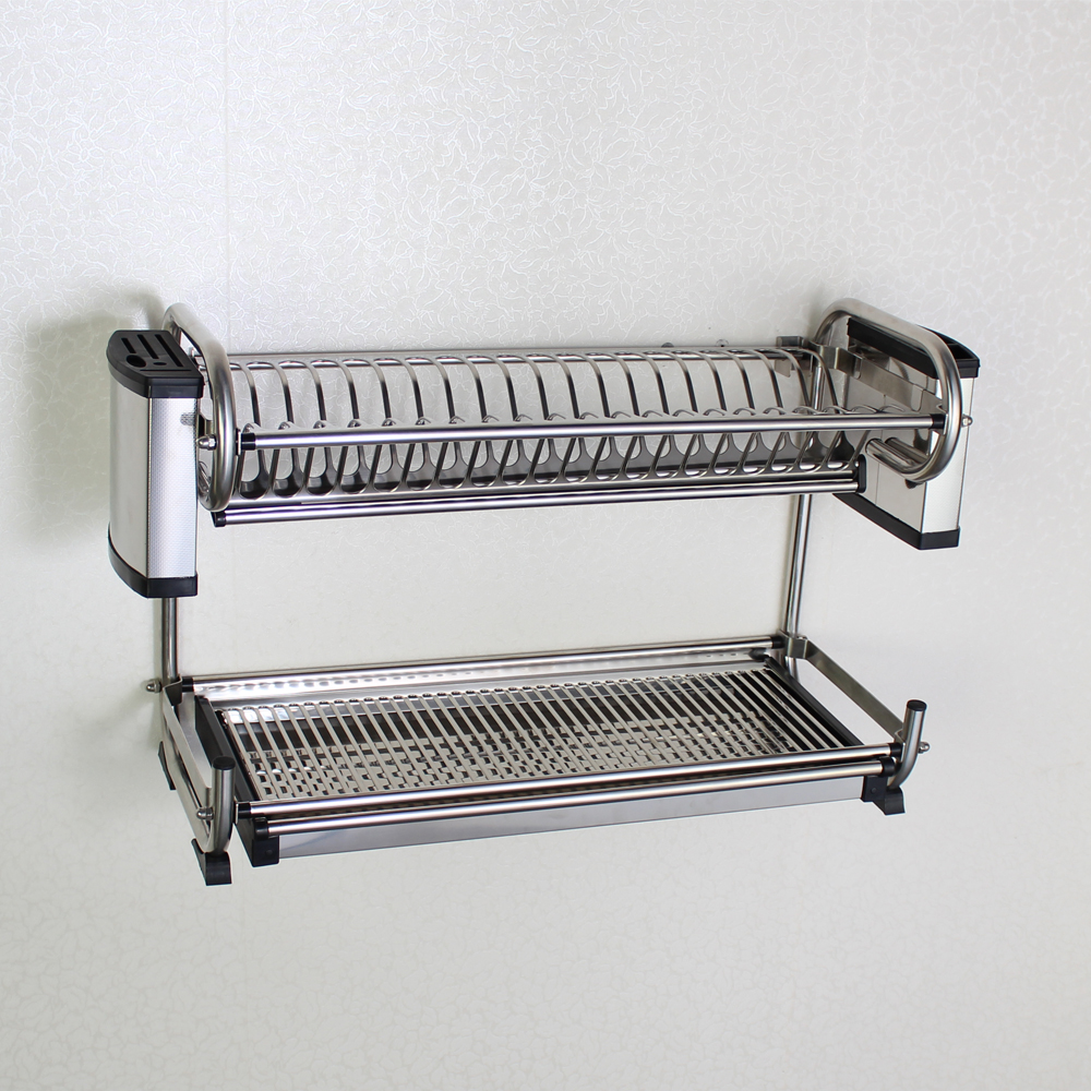 Sản Phẩm Mới Nhất Loại Treo Tường Nhà Bếp Thép Không Gỉ 2 Tier Dish Rack Lưu Trữ Racks