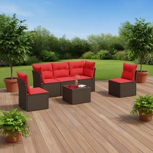 Conjunto de Sofás de Patio de Ratán Sintético Marrón con Cojines, Muebles de Exterior para 8 Personas, Estilo Moderno - Product Image 2