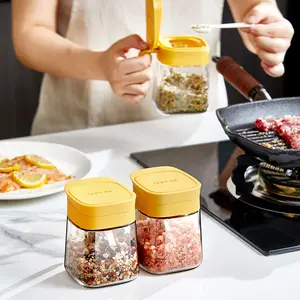 Condiment High Borosilicate Glass Condiment Jar Storage Bottles Spice Container Sugar Salt Pepper Seasoning Box With Spoon