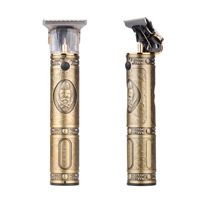 Menarda Electric USB Battery Cordless Hair Clipper Type Hollow-out Design Ultra Short Pitch Blade Gold Hair Trimmer for Men