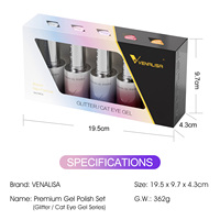 Nouveau Kit de Vernis à Ongles Gel UV VENALISA 10ml Sans TPO et Sans Hema, Effet Œil de Chat Pailleté, 5 Couleurs/Set