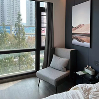 Chaise longue inclinable à dossier haut pour hôtel, en tissu, avec repose-pieds en cuir, pour salon d'hôtel