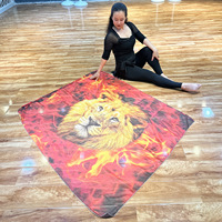 Nouveau drapeau de danse, accessoires de performance de danse du ventre, motif tête de lion, drapeaux en mousseline rouge avec tiges extensibles