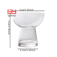 SUNYO - Vaso de Vidrio Personalizado con Rayas para Cócteles, Moderno y Lujoso, Transparente, para Postres, Helados, con Borde Dorado