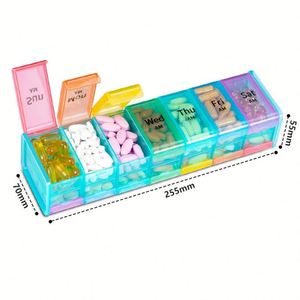 Boîte à médicaments portable à double rangée supérieure et inférieure, grande capacité (14 compartiments), anti-humidité, personnalisable avec logo - Product Image 3