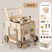 Chariot de marche multifonctionnel en bois avec blocs de construction perlés, aide à la marche pour bébé, jouet éducatif pour l'apprentissage précoce, pour les enfants de 3 ans