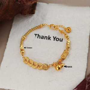 Pulsera de <span class=keywords><strong>Cadena</strong></span> <span class=keywords><strong>con</strong></span> Colgante de Calabaza y Monedas de los Cinco Emperadores para Mujer, Elegante, para Uso Diario, Apilable, Regalo, Accesorio para Muñeca Femenina - Product Image 2