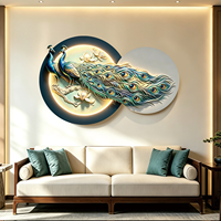 Décoration murale moderne en relief 3D de luxe, paon, peinture décorative artisanale en résine + HDF, décoration murale pour la maison, salon
