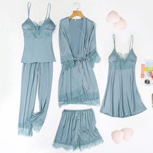 Pigiama da notte da donna Sexy in raso di pizzo di seta cinque Set da 5 pezzi abito da donna per la casa abito da notte da donna abito da notte pigiama da donna - Product Image 2