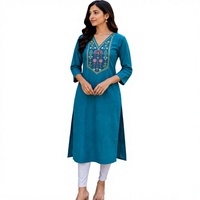 Robe de soirée ethnique indienne/pakistanaise moderne pour femme JQ, brodée, col en V, manches fendues, coupe ample, avec protection solaire