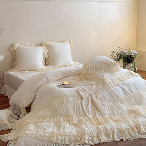 Semplice <span class=keywords><strong>Set</strong></span> di pile per bambini in pizzo tinta unita composto da lenzuola, federe, copripiumino - Product Image 3