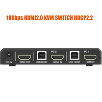 18Gbps HDMI 2-zu-1 KVM-Umschalter 4K@60Hz 4:4:4 HDCP 2.2-konform USB 2.0 HDR 10 Analoger L/R-Audioausgang 2-Port HDMI KVM-Switch