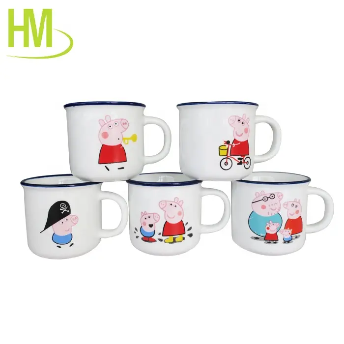 Mug Enamel Mini Porselen Putih Mug Keramik Polos Espresso dengan Stiker Pelek Warna Promosi