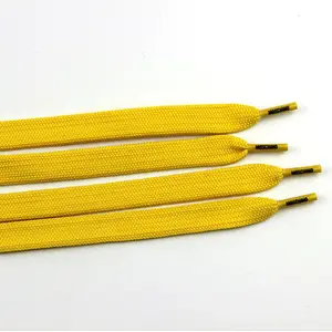 צבע צהוב שרוכים שטוח מותאם אישית שרוכים רוחב 1.5 ס "מ לוגו מודפס טיפים פלסטיק shoelace שומן 13 מ" מ 14 מ "מ 16 מ" מ רוחב 16 מ "מ רוחב