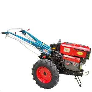 Çiftlik 12hp 15hp 18hp küçük buğday ekici el yürüyüş traktörleri iki tekerlek ile pulluk Rotavator mısır