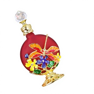 30ML Exquisite Vintage Dragonfly Painted Glass Perfume <b>Bottle</b> Round Shape Metal Base With Crystal <b>Stopper</b> Gift Craft - Product Image 1