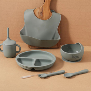 Ensemble de <span class=keywords><strong>vaisselle</strong></span> pour bébé <span class=keywords><strong>en</strong></span> silicone : assiette, bol, tasse à bec, avec ventouse, fourchette et cuillère, pour l'apprentissage de la diversification alimentaire des tout-petits - Product Image 1