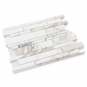 Carrelage en mosaïque linéaire en marbre blanc, carrelage mural en mosaïque de marbre naturel, carrelage de crédence en marbre blanc de luxe - Product Image 2
