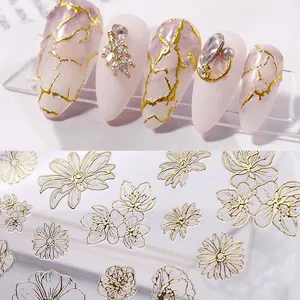 개인 라벨 사용자 정의 핫 세일 fashional 3D 양각 황금 꽃 라인 메쉬 디자이너 네일 아트 스티커 데칼