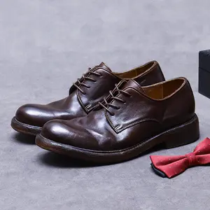 Luxury Big Head Men's Genuine Leather Shoes Handmade Goodyear Breathable British Leather Shoes