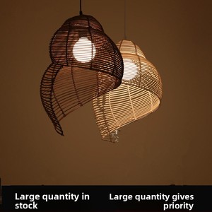 Lustre en rotin naturel en forme d'escargot, style rustique Wabi-sabi <span class=keywords><strong>japonais</strong></span>, idéal pour restaurant, hôtel, pizzeria, ou magasin de nouilles, luminaire artistique en forme de coquillage. - Product Image 2