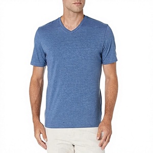 T-shirt pour homme à col en V, manches courtes, couleur unie, coupe classique, style décontracté, bleu, jersey en coton doux, respirant, t-shirts à manches courtes - Product Image 1