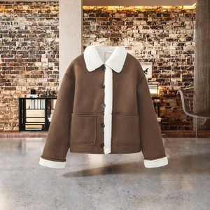 Chaqueta Casual de Invierno para Mujer con Cierre de Botón, Mangas Largas y Cuello Vuelto, Tejido Marrón y Forro de Poliéster - Product Image 3