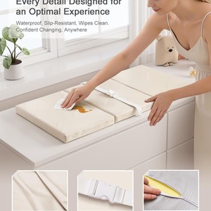 Portable Waterproof Baby Changing <b>Pad</b> With Safety Belt For Newborns White Pu Material Soft <b>Cushion</b> Easy To Clean - Product Image 4