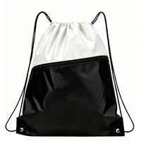 Sac à cordon réutilisable imperméable en polyester 420D avec logo personnalisé, sac à dos de sport pour la gym avec poche avant zippée en maille